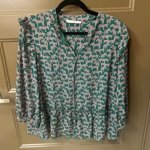 Joy Joy Blouse - green zebra flowy top, size Medium